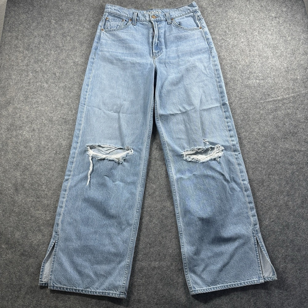 MOTHER Light Blue Distressed Wide Leg Jeans